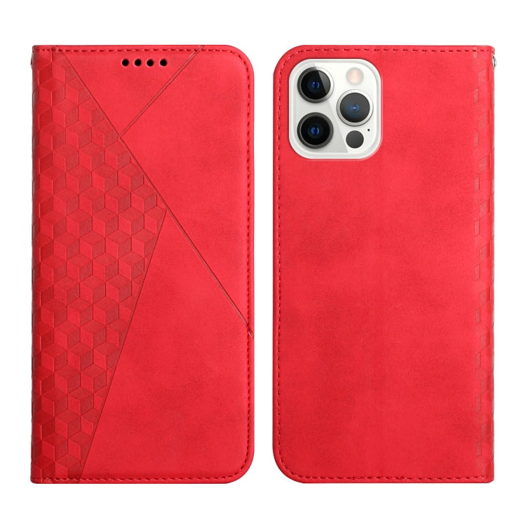 For iPhone 12 / 12 Pro Diamond Pattern Splicing Skin Feel Magnetic Horizontal Flip Leather Case with Card Slots & Holder & Wallet(Red) - iPhone 12 / 12 Pro Cases by buy2fix | Online Shopping UK | buy2fix