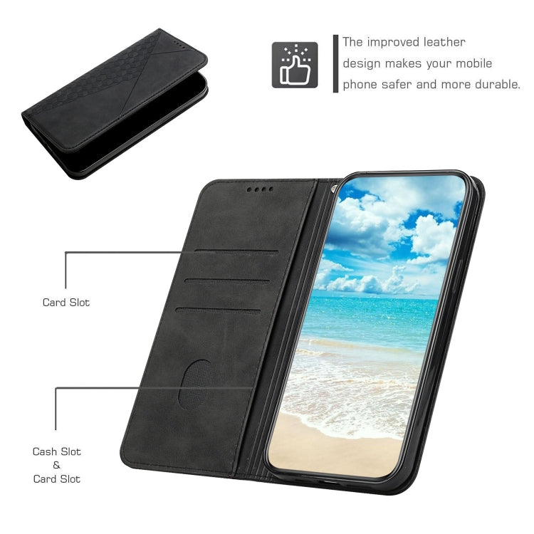 For iPhone 12 / 12 Pro Diamond Pattern Splicing Skin Feel Magnetic Horizontal Flip Leather Case with Card Slots & Holder & Wallet(Black) - iPhone 12 / 12 Pro Cases by buy2fix | Online Shopping UK | buy2fix