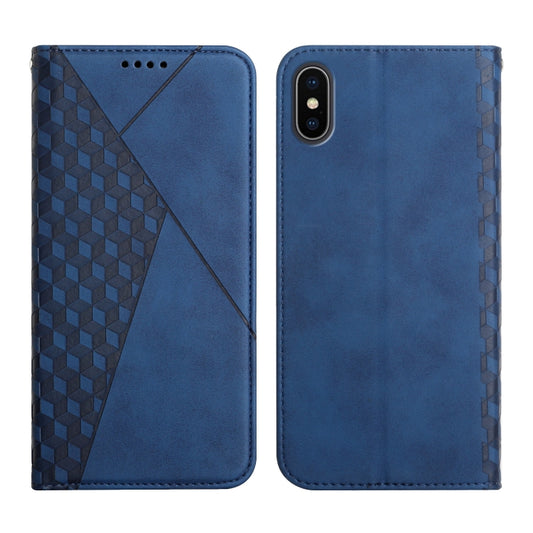 For iPhone XS Max Diamond Pattern Splicing Skin Feel Magnetic Horizontal Flip Leather Case with Card Slots & Holder & Wallet(Blue) - More iPhone Cases by buy2fix | Online Shopping UK | buy2fix