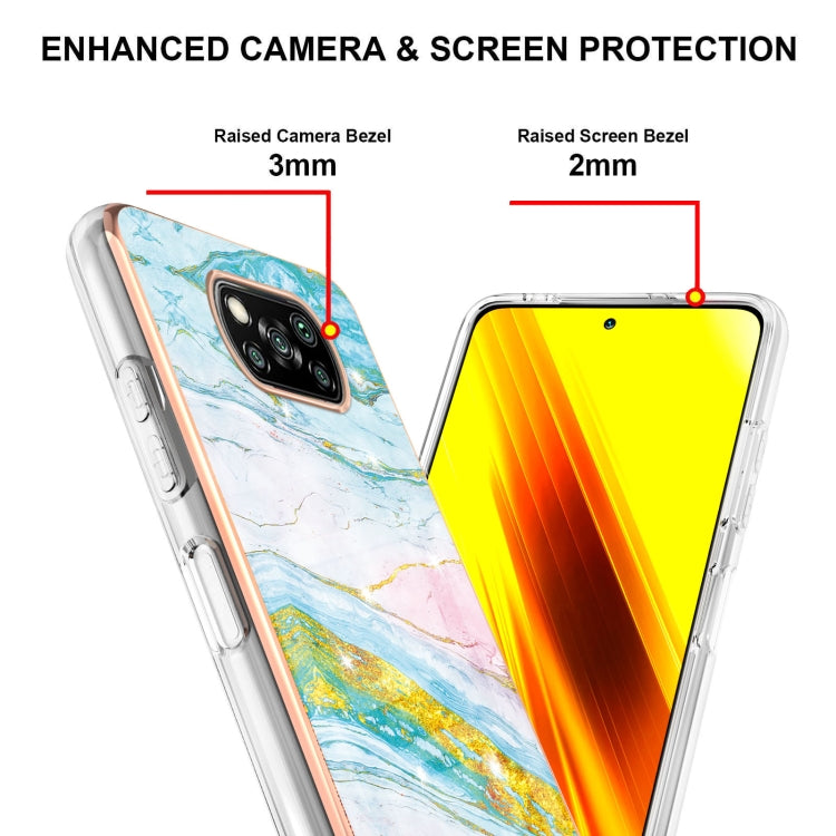 For Xiaomi Poco X3 NFC Electroplating Marble Pattern Dual-side IMD TPU Shockproof Case(Green 004) - Xiaomi Cases by buy2fix | Online Shopping UK | buy2fix