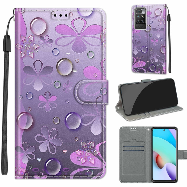 Voltage Coloured Drawing Magnetic Clasp Horizontal Flip PU Leather Case with Holder & Card Slots For Xiaomi Redmi 10(C16 Water Drop Six Petal Flower) - Xiaomi Cases by buy2fix | Online Shopping UK | buy2fix