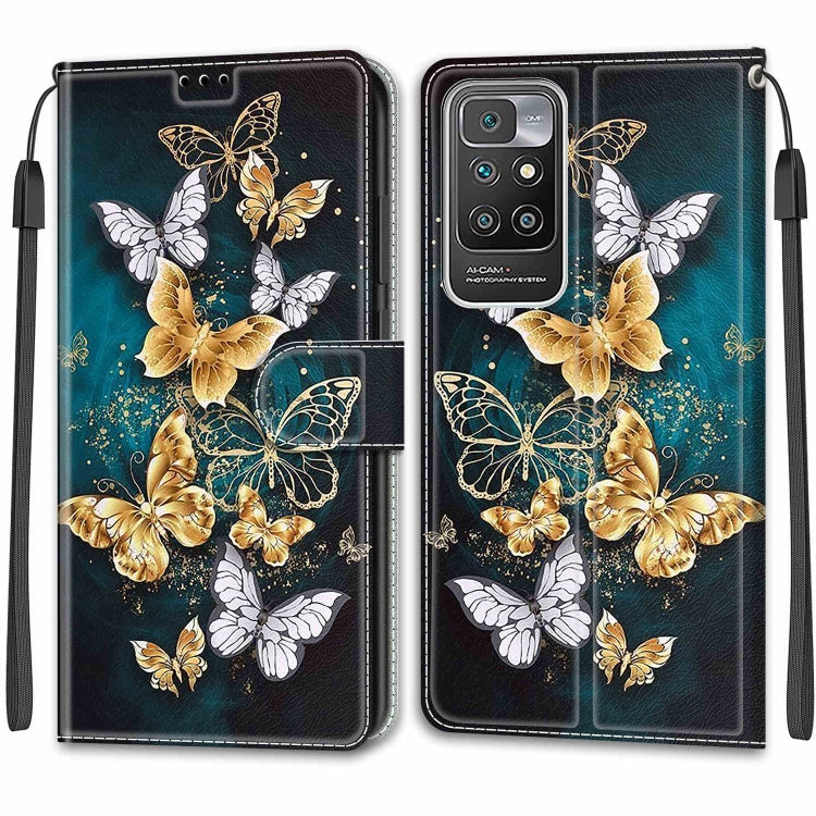 Voltage Coloured Drawing Magnetic Clasp Horizontal Flip PU Leather Case with Holder & Card Slots For Xiaomi Redmi 10(C20 Gold Silver Flying Butterflies) - Xiaomi Cases by buy2fix | Online Shopping UK | buy2fix