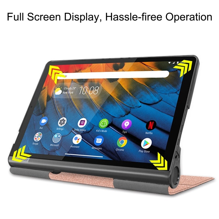 For Lenovo Yoga Smart Tab Custer Texture Horizontal Flip Leather Case with Two-folding Holder(Rose Gold) - Lenovo by buy2fix | Online Shopping UK | buy2fix