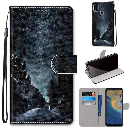 For ZTE Blade A51 Coloured Drawing Cross Texture Horizontal Flip PU Leather Case with Holder & Card Slots & Wallet & Lanyard(Mountain Road Starry Sky) - ZTE Cases by buy2fix | Online Shopping UK | buy2fix