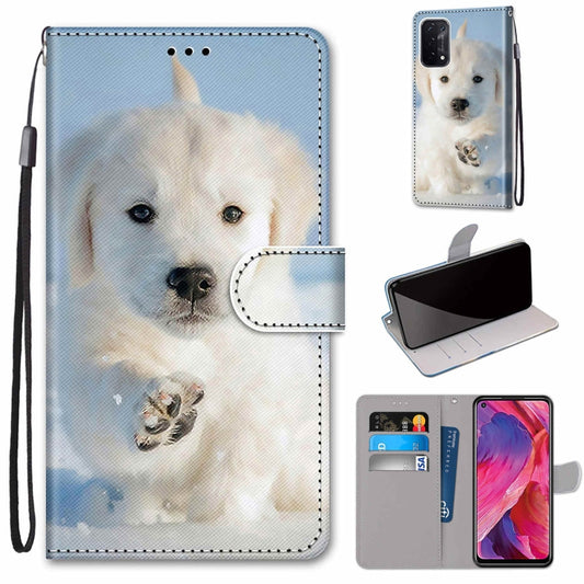 For OPPO A54 5G / A74 5G / A93 5G / A93s 5G Coloured Drawing Cross Texture Horizontal Flip PU Leather Case with Holder & Card Slots & Wallet & Lanyard(Snow Puppy) - OPPO Cases by buy2fix | Online Shopping UK | buy2fix