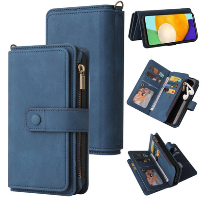 For Samsung Galaxy A52 5G / 4G Skin Feel PU + TPU Horizontal Flip Leather Case with Holder & 15 Cards Slot & Wallet & Zipper Pocket & Lanyard(Blue) - Galaxy Phone Cases by buy2fix | Online Shopping UK | buy2fix