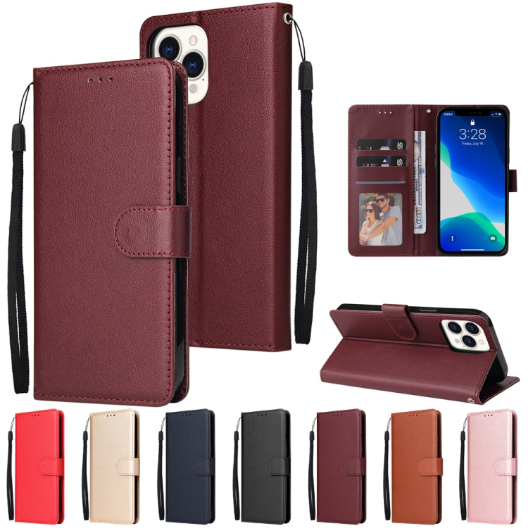 For iPhone 13 Pro Multifunctional Horizontal Flip Leather Case, with Three Card Slot & Holder & Photo Frame & Lanyard (Red Wine) - iPhone 13 Pro Cases by buy2fix | Online Shopping UK | buy2fix