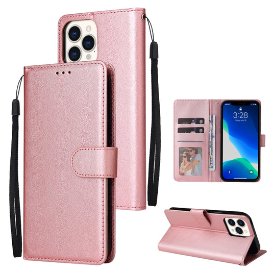 For iPhone 13 Pro Max Multifunctional Horizontal Flip Leather Case, with Three Card Slot & Holder & Photo Frame & Lanyard (Rose Gold) - iPhone 13 Pro Max Cases by buy2fix | Online Shopping UK | buy2fix