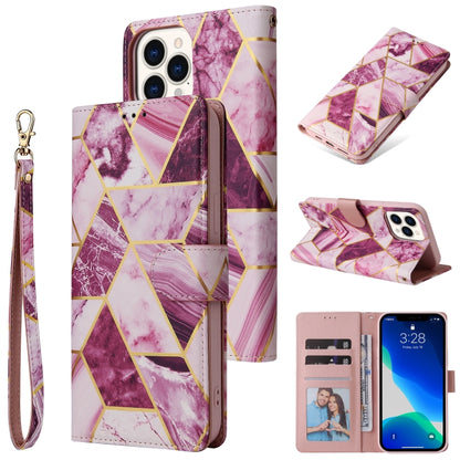 For iPhone 13 Pro Max Marble Bronzing Stitching Horizontal Flip PU Leather Case with Holder & Card Slots & Wallet & Photo Frame (Purple) - iPhone 13 Pro Max Cases by buy2fix | Online Shopping UK | buy2fix