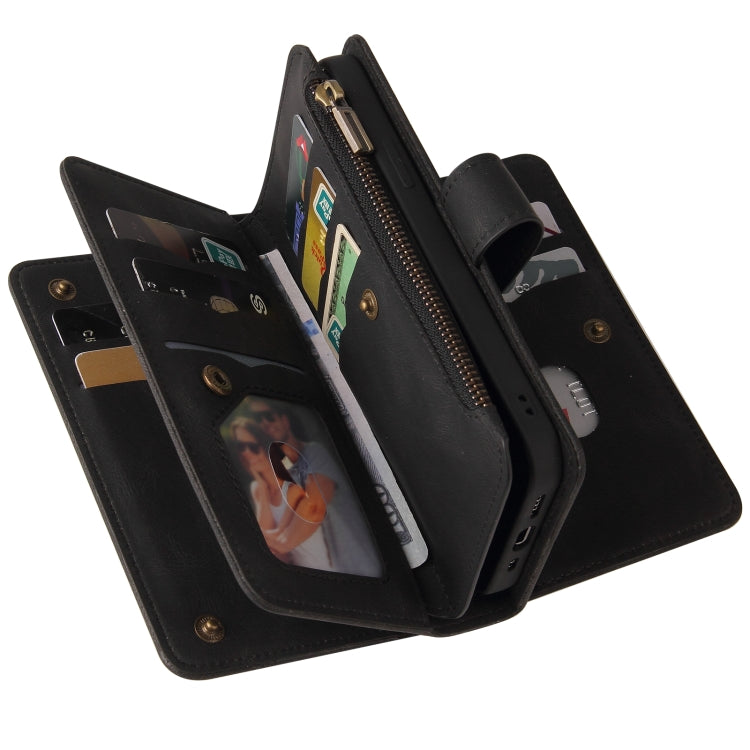 For Motorola Moto G30 Skin Feel PU + TPU Horizontal Flip Leather Case With Holder & 15 Cards Slot & Wallet & Zipper Pocket & Lanyard(Black) - Motorola Cases by buy2fix | Online Shopping UK | buy2fix