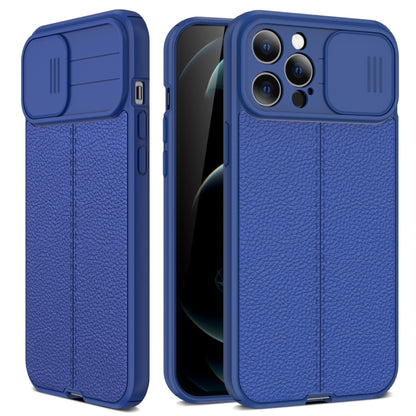 For iPhone 13 Litchi Texture Sliding Camshield TPU Protective Case(Blue) - iPhone 13 Cases by buy2fix | Online Shopping UK | buy2fix