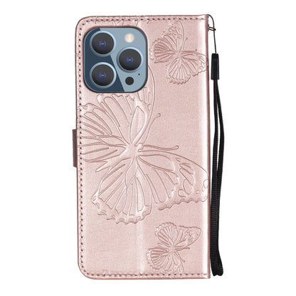 For iPhone 13 Pro 3D Butterfly Embossed Pattern Horizontal Flip Leather Case with Holder & Card Slot & Wallet & Lanyard (Rose Gold) - iPhone 13 Pro Cases by buy2fix | Online Shopping UK | buy2fix