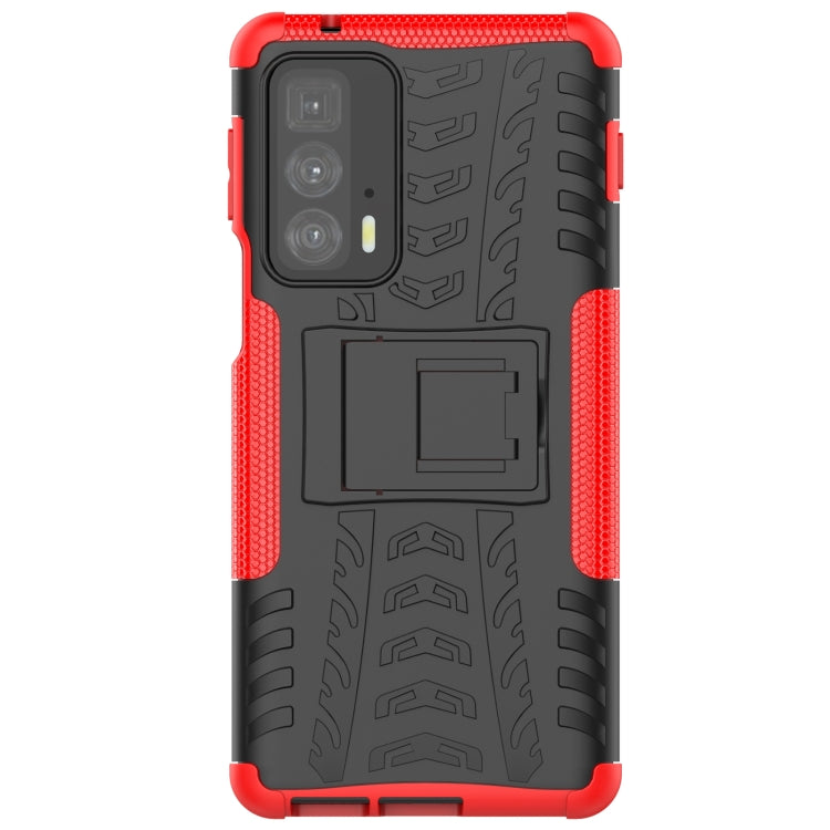 For Motorola Edge 20 Pro Tire Texture Shockproof TPU+PC Protective Case with Holder(Red) - Motorola Cases by buy2fix | Online Shopping UK | buy2fix