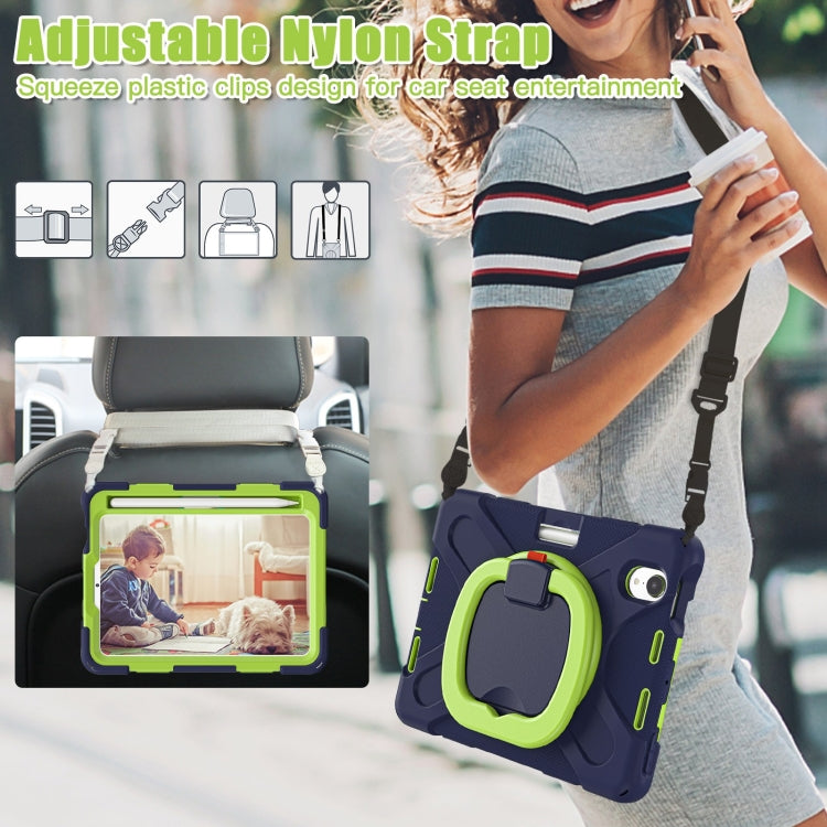 For iPad mini 6 Silicone + PC Protective Tablet Case with Holder & Shoulder Strap(Navy Blue + Lime) - iPad mini 6 Cases by buy2fix | Online Shopping UK | buy2fix