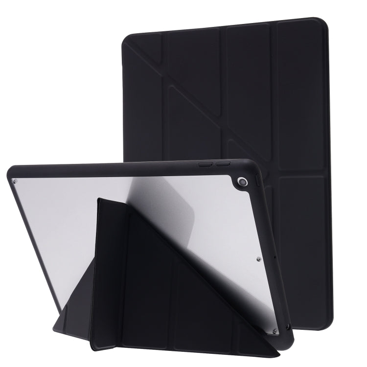 For iPad 10.2 2021 / 2020 / 2019 Deformation Transparent Acrylic Horizontal Flip PU Leather Case with Multi-folding Holder & Sleep / Wake-up Function & Pen Slot(Black) - iPad 10.2 Cases by buy2fix | Online Shopping UK | buy2fix