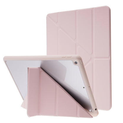 For iPad 10.2 2021 / 2020 / 2019 Deformation Transparent Acrylic Horizontal Flip PU Leather Case with Multi-folding Holder & Sleep / Wake-up Function & Pen Slot(Rose Gold) - iPad 10.2 Cases by buy2fix | Online Shopping UK | buy2fix