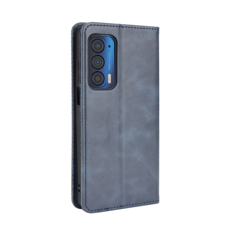 For Motorola Edge 2021 Magnetic Buckle Retro Pattern Horizontal Flip Leather Case with Holder & Card Slot & Wallet(Blue) - Motorola Cases by buy2fix | Online Shopping UK | buy2fix