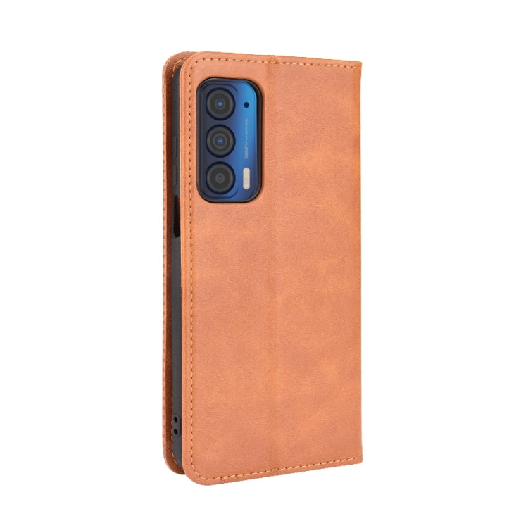 For Motorola Edge 2021 Magnetic Buckle Retro Pattern Horizontal Flip Leather Case with Holder & Card Slot & Wallet(Brown) - Motorola Cases by buy2fix | Online Shopping UK | buy2fix