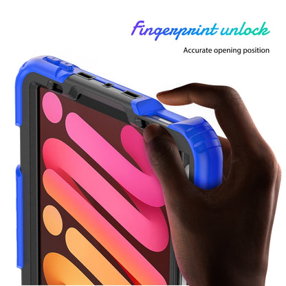 For iPad mini 6 Shockproof Silicone + PC Protective Tablet Case with Holder & Shoulder Strap & Pen Slot(Black + Blue) - iPad mini 6 Cases by buy2fix | Online Shopping UK | buy2fix