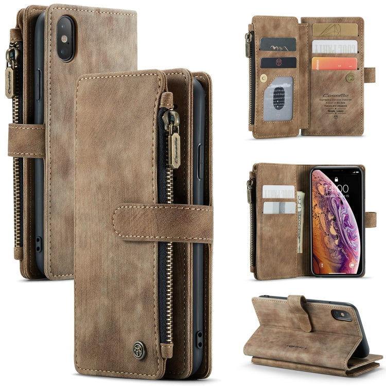 For iPhone X / XS CaseMe-C30 PU + TPU Multifunctional Horizontal Flip Leather Case with Holder & Card Slot & Wallet & Zipper Pocket(Brown) - More iPhone Cases by CaseMe | Online Shopping UK | buy2fix