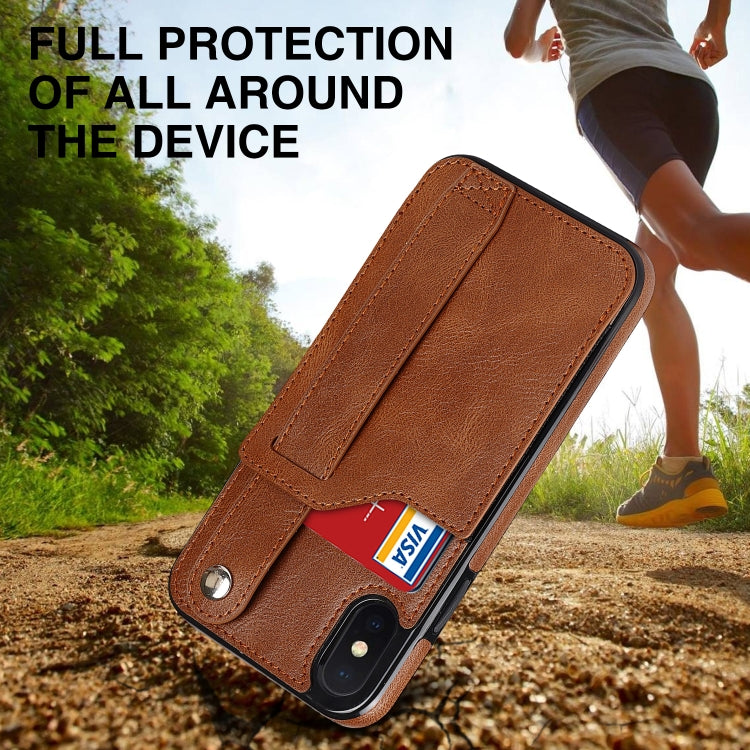 For iPhone X / XS Crazy Horse Texture Shockproof TPU + PU Leather Case with Card Slot & Wrist Strap Holder(Brown) - More iPhone Cases by buy2fix | Online Shopping UK | buy2fix