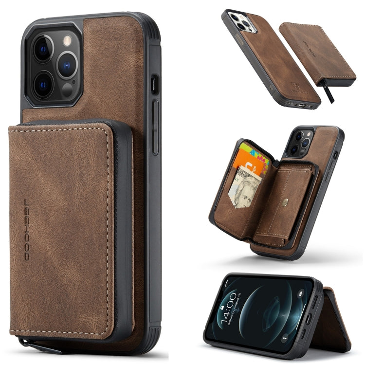 For iPhone 13 mini JEEHOOD Magnetic Zipper Horizontal Flip Leather Case with Holder & Card Slot & Wallet (Brown) - iPhone 13 mini Cases by JEEHOOD | Online Shopping UK | buy2fix