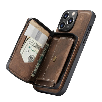 For iPhone 13 mini JEEHOOD Magnetic Zipper Horizontal Flip Leather Case with Holder & Card Slot & Wallet (Brown) - iPhone 13 mini Cases by JEEHOOD | Online Shopping UK | buy2fix