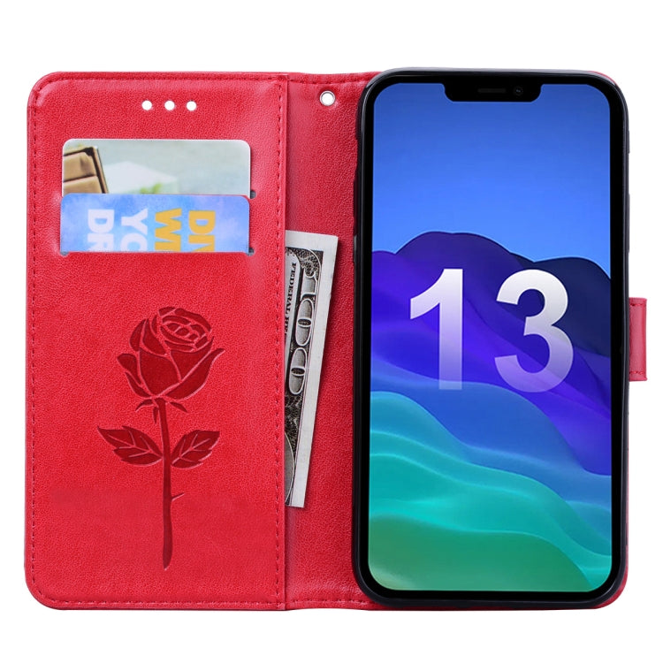 For iPhone 13 Rose Embossed Horizontal Flip PU Leather Case with Holder & Card Slots & Wallet(Red) - iPhone 13 Cases by buy2fix | Online Shopping UK | buy2fix