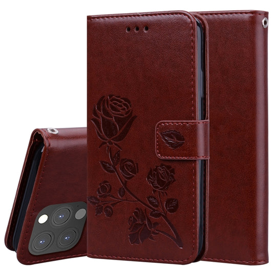 For iPhone 13 Pro Rose Embossed Horizontal Flip PU Leather Case with Holder & Card Slots & Wallet (Brown) - iPhone 13 Pro Cases by buy2fix | Online Shopping UK | buy2fix