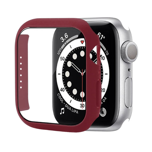 Shockproof PC Protective Case with Tempered Glass Film For Apple Watch Series 8 / 7 45mm(Wine Red) - Watch Cases by buy2fix | Online Shopping UK | buy2fix