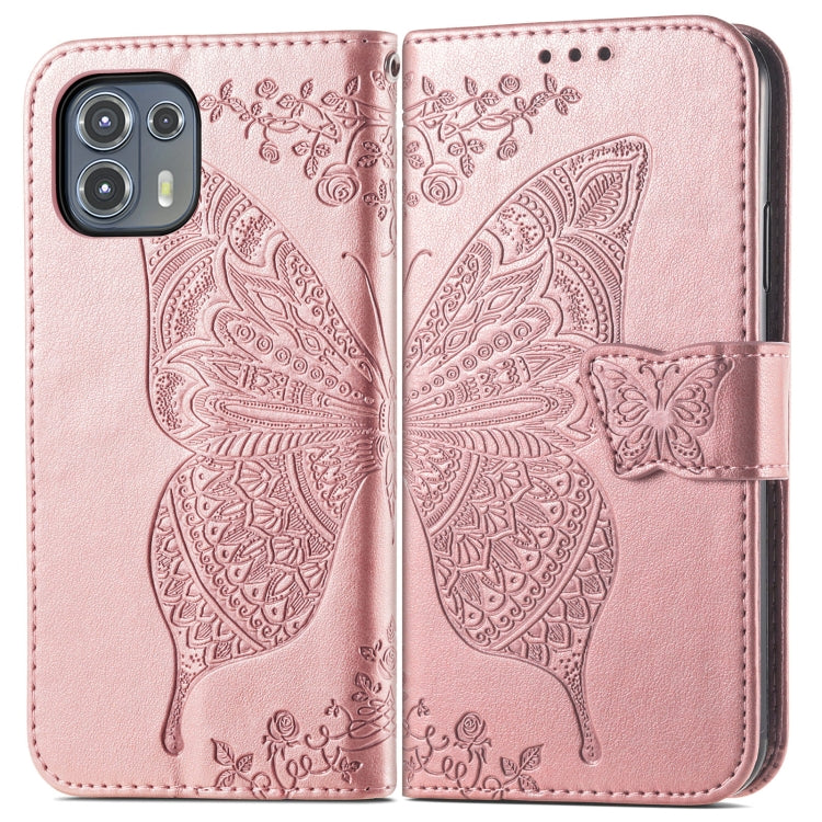 For Motorola Moto Edge 20 Lite Butterfly Love Flower Embossed Horizontal Flip Leather Case with Holder & Card Slots & Wallet & Lanyard(Rose Gold) - Motorola Cases by buy2fix | Online Shopping UK | buy2fix