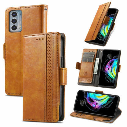 For Motorola Edge 20 CaseNeo Business Splicing Dual Magnetic Buckle Horizontal Flip PU Leather Case with Holder & Card Slots & Wallet(Khaki) - Motorola Cases by buy2fix | Online Shopping UK | buy2fix