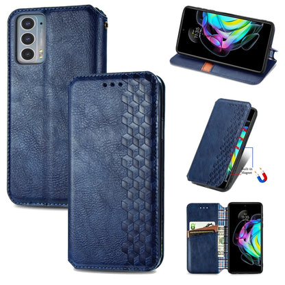 For Motorola Edge 20 Cubic Grid Pressed Horizontal Flip Magnetic PU Leather Case with Holder & Card Slots & Wallet(Blue) - Motorola Cases by buy2fix | Online Shopping UK | buy2fix