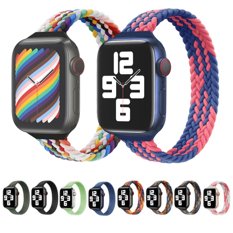 Small Waist Single Loop Nylon Braid Watch Band For Apple Watch Ultra 49mm&Watch Ultra 2 49mm / Series 9&8&7 45mm / SE 3&SE 2&6&SE&5&4 44mm / 3&2&1 42mm, Size:M 155mm(Official Rainbow) - Watch Bands by buy2fix | Online Shopping UK | buy2fix