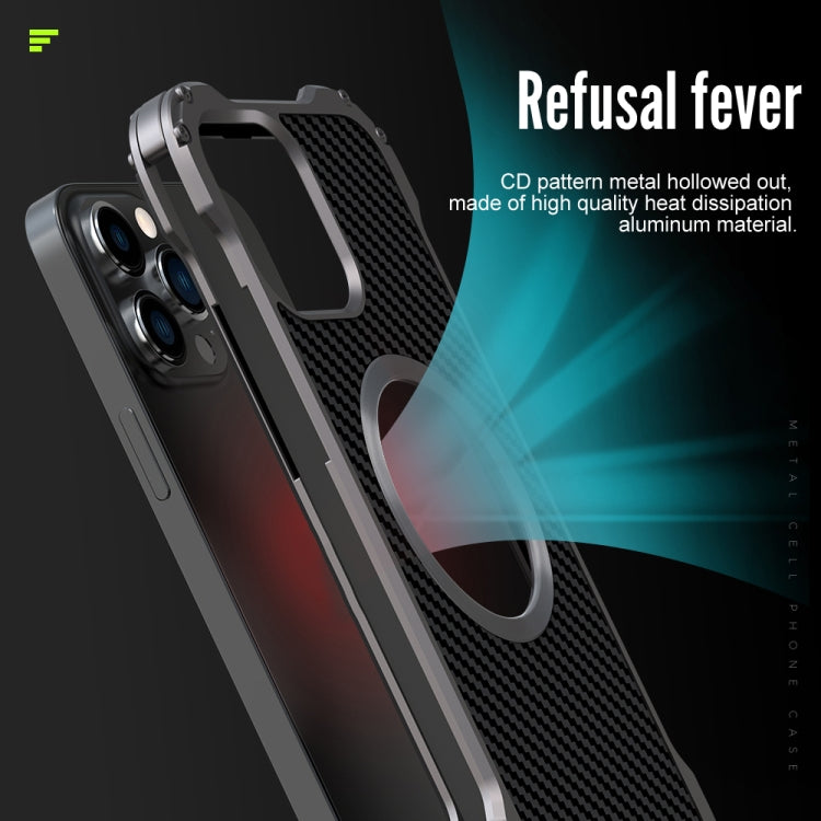 For iPhone 13 R-JUST RJ51 Hollow Shockproof Metal Protective Case(Dark Grey) - iPhone 13 Cases by R-JUST | Online Shopping UK | buy2fix