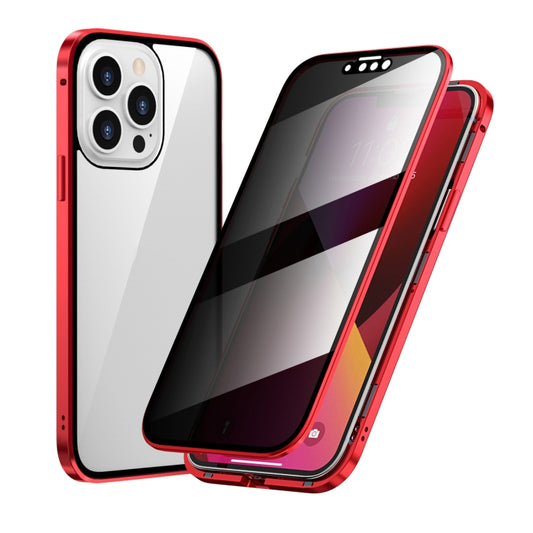 For iPhone 13 Pro Max Anti-peeping Magnetic Metal Frame Double-sided Tempered Glass Phone Case (Red) - iPhone 13 Pro Max Cases by buy2fix | Online Shopping UK | buy2fix