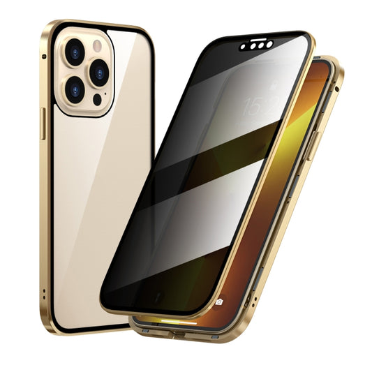 For iPhone 13 Pro Max Anti-peeping Magnetic Metal Frame Double-sided Tempered Glass Phone Case (Gold) - iPhone 13 Pro Max Cases by buy2fix | Online Shopping UK | buy2fix