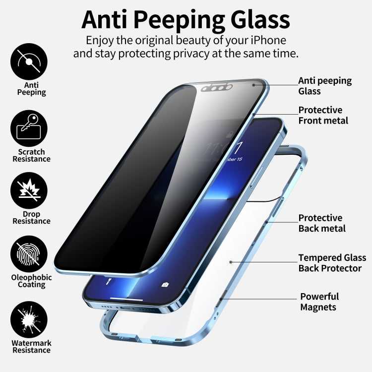 For iPhone 13 Pro Max Anti-peeping Magnetic Metal Frame Double-sided Tempered Glass Phone Case (Silver) - iPhone 13 Pro Max Cases by buy2fix | Online Shopping UK | buy2fix