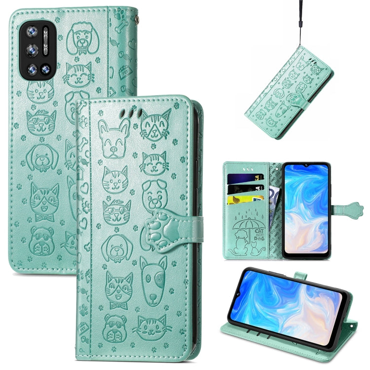 For Doogee N40 Pro Cat and Dog Embossed Horizontal Flip Phone Leather Case with Holder & Card Slot & Wallet & Lanyard(Green) - More Brand by buy2fix | Online Shopping UK | buy2fix
