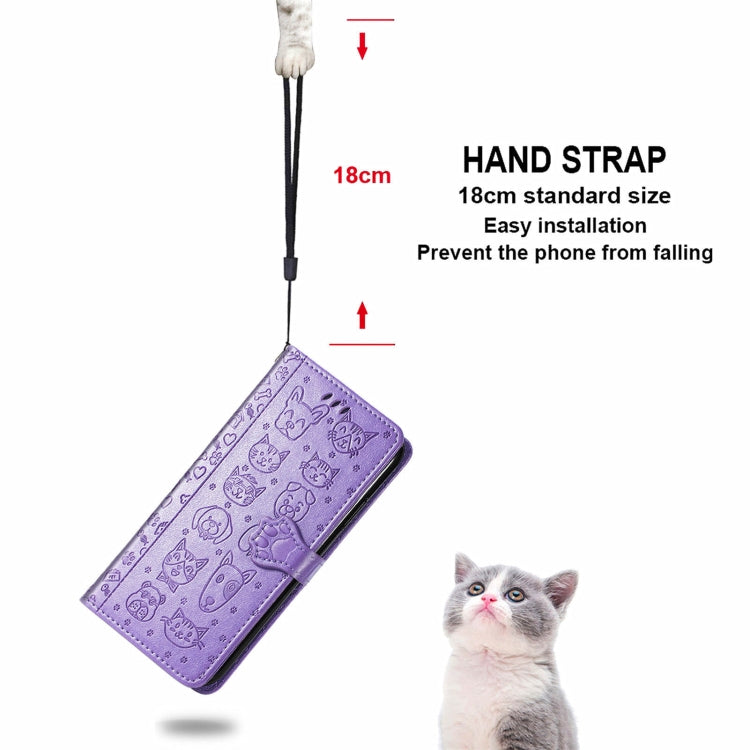 For OPPO Realme C21Y Cat and Dog Embossed Horizontal Flip Phone Leather Case with Holder & Card Slot & Wallet & Lanyard(Purple) - Realme Cases by buy2fix | Online Shopping UK | buy2fix