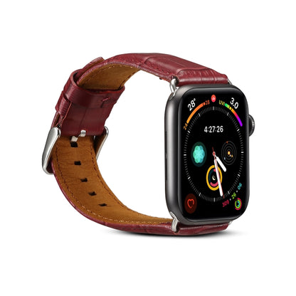 For Apple Watch Series 9&8&7 41mm / SE 3&SE 2&6&SE&5&4 40mm / 3&2&1 38mm Cowhide Crocodile Texture Strap Watch Band(Red-brown) - Watch Bands by buy2fix | Online Shopping UK | buy2fix