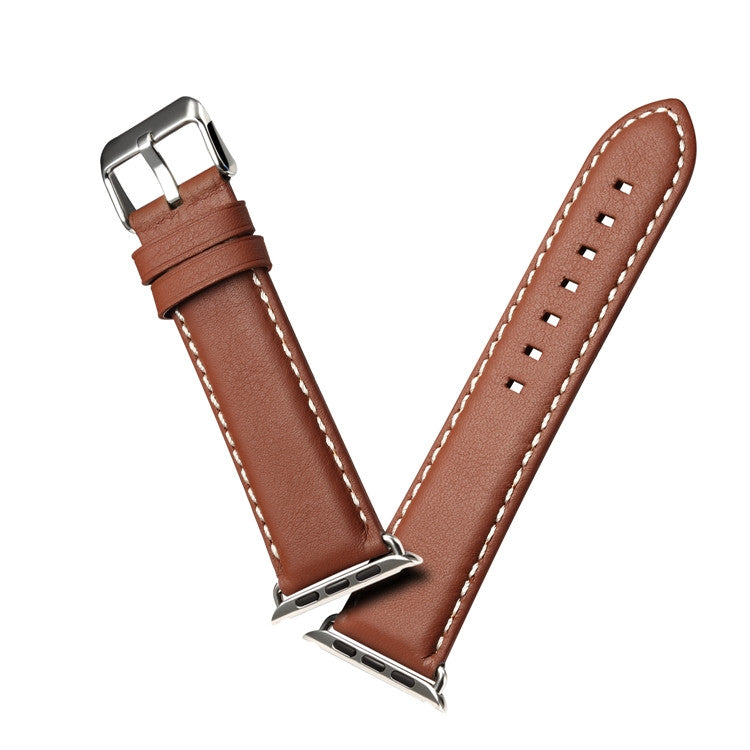 For Apple Watch Series 7 45mm / 6 & SE & 5 & 4 44mm / 3 & 2 & 1 42mm Environmental Protection Genuine Leather Watch Band Watch Band(Light Brown) - Watch Bands by buy2fix | Online Shopping UK | buy2fix