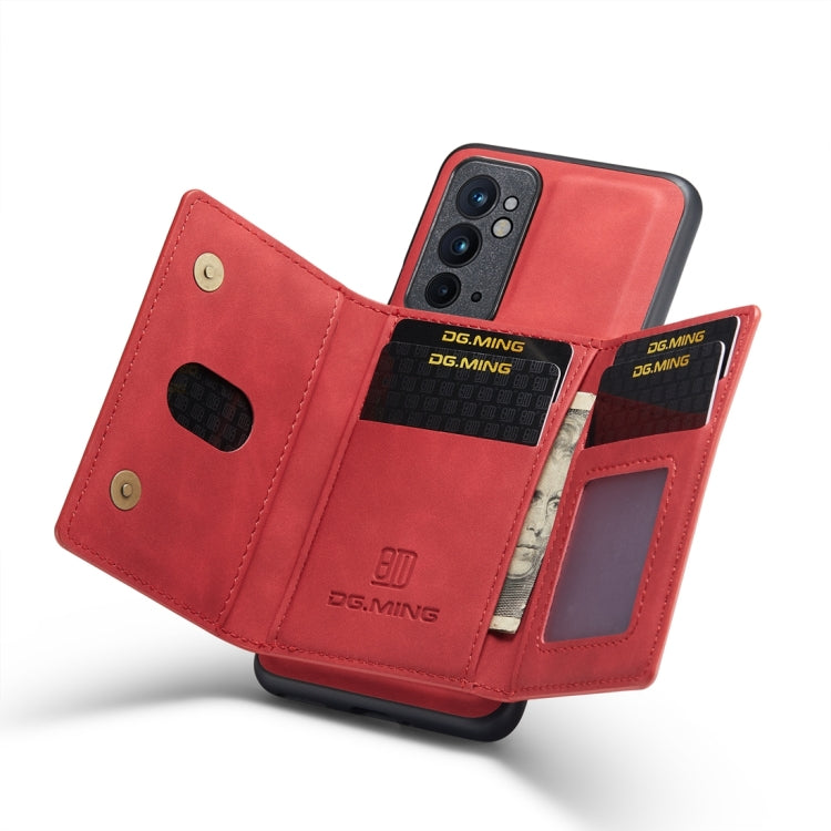 For OnePlus 9RT 5G DG.MING M2 Series 3-Fold Multi Card Bag Back Cover Leather Phone Case(Red) - OnePlus Cases by DG.MING | Online Shopping UK | buy2fix