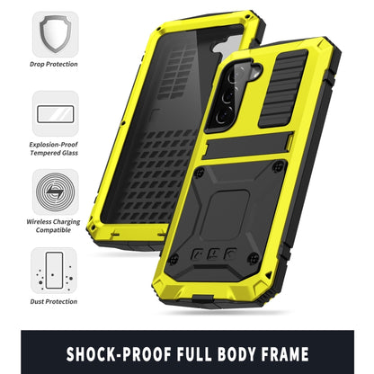 For Samsung Galaxy S22 5G R-JUST Metal + Silicone Holder Phone Case(Yellow) - Galaxy S22 5G Cases by R-JUST | Online Shopping UK | buy2fix