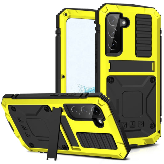 For Samsung Galaxy S22+ 5G R-JUST Metal + Silicone Holder Phone Case(Yellow) - Galaxy S22+ 5G Cases by R-JUST | Online Shopping UK | buy2fix