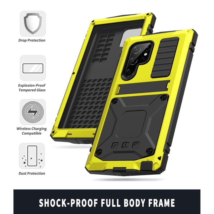 For Samsung Galaxy S22 Ultra 5G R-JUST Metal + Silicone Holder Phone Case(Yellow) - Galaxy S22 Ultra 5G Cases by R-JUST | Online Shopping UK | buy2fix