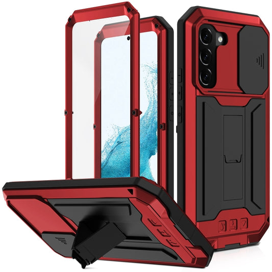 For Samsung Galaxy S22 5G R-JUST Sliding Camera Metal + Silicone Holder Phone Case(Red) - Galaxy S22 5G Cases by R-JUST | Online Shopping UK | buy2fix