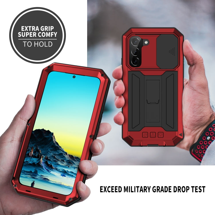 For Samsung Galaxy S22 5G R-JUST Sliding Camera Metal + Silicone Holder Phone Case(Red) - Galaxy S22 5G Cases by R-JUST | Online Shopping UK | buy2fix