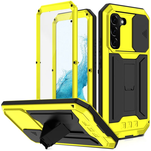 For Samsung Galaxy S22 5G R-JUST Sliding Camera Metal + Silicone Holder Phone Case(Yellow) - Galaxy S22 5G Cases by R-JUST | Online Shopping UK | buy2fix