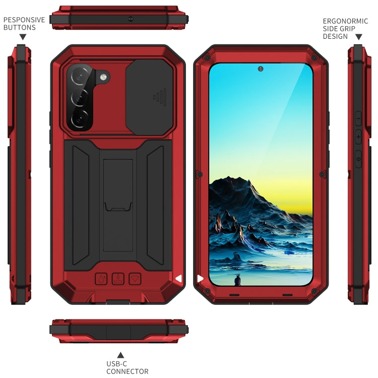 For Samsung Galaxy S22+ 5G R-JUST Sliding Camera Metal + Silicone Holder Phone Case(Red) - Galaxy S22+ 5G Cases by R-JUST | Online Shopping UK | buy2fix